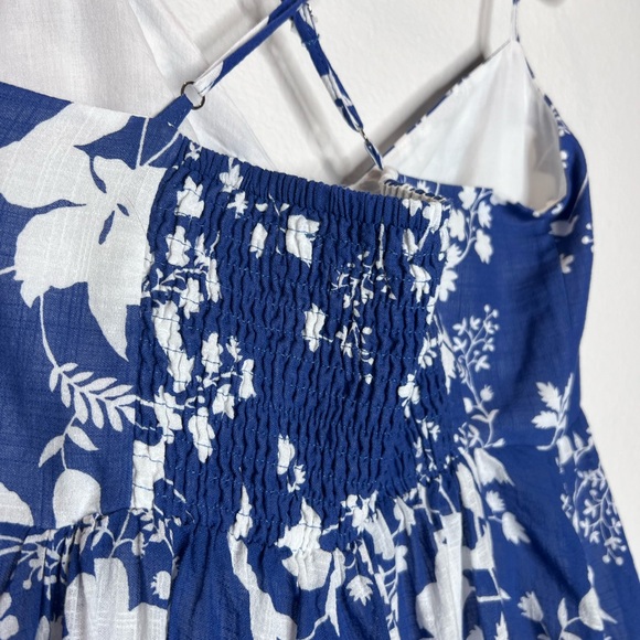 Zara Floral Blue White Cotton Maxi Summer Dress - Picture 12 of 13